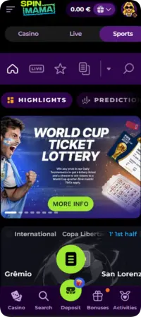 De zoekbalk og het game-overzicht met populaire slots og providers op het Spinmama platform